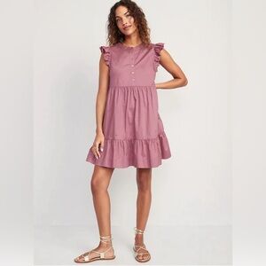 OLD NAVY Women’s Ruffle-Sleeve Cotton-Poplin Mini Shift Dress